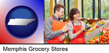 two grocers working in a grocery store in Memphis, TN